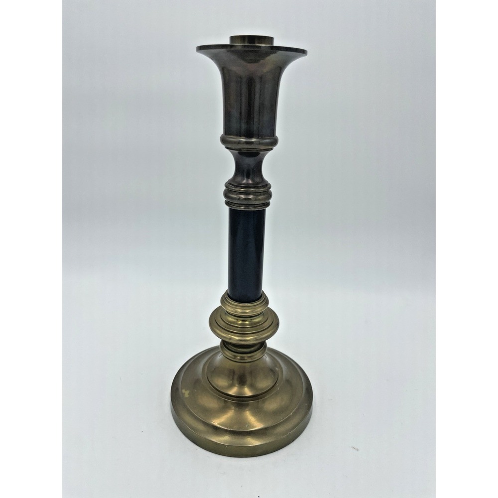 10in Vintage Mid Century Modern  Brass & Black Enamel‎ Taper Candle Stick Holder - Picture 2 of 8